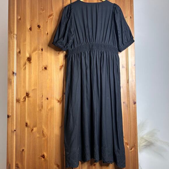 Old Navy Eyelet Puff Sleeve Midi Swing Dress Womens Large Black Prairie Romantic - Picture 11 of 11